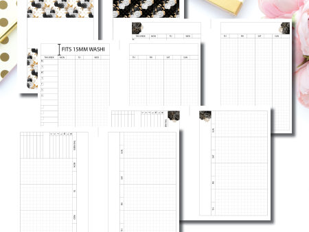 A5 Wide Rings Size | Glam Vertical Weekly Grid Printable Insert For Sale