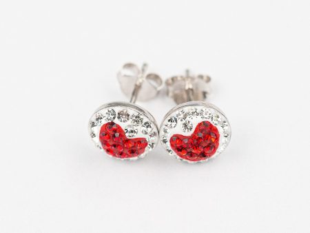 8mm Round Crystal Heart Silver Stud Earrings Supply