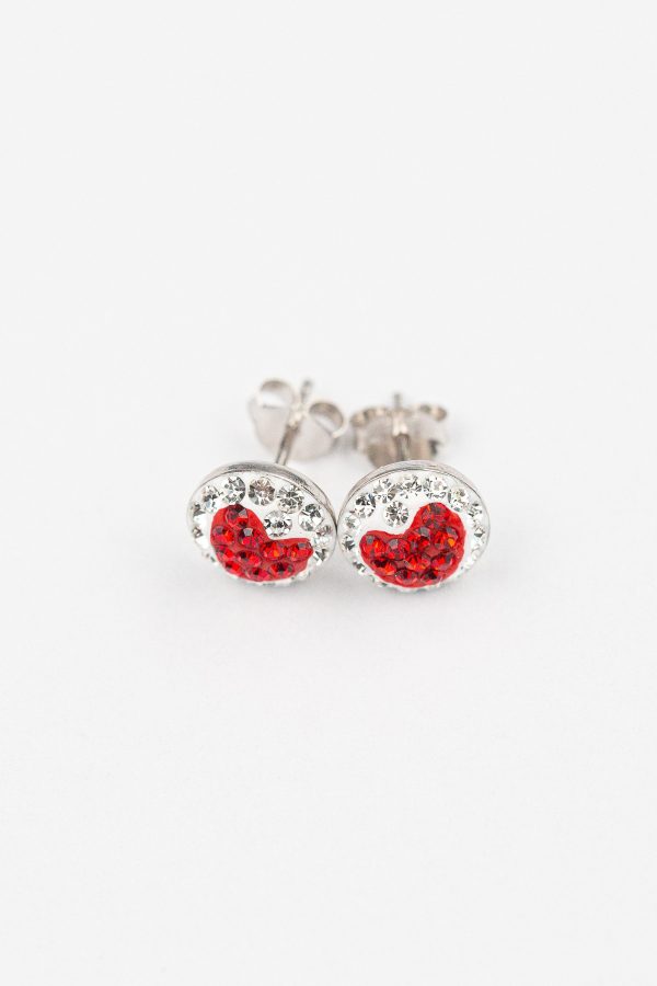 8mm Round Crystal Heart Silver Stud Earrings Supply