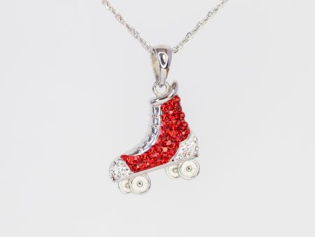 Red Tennis Shoe Rollerskate Crystal Sterling Silver Necklace Online Sale