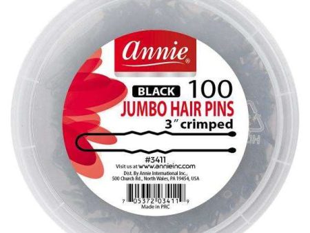 Annie Jumbo Hair Pins 3In Black Crimped 100ct For Sale