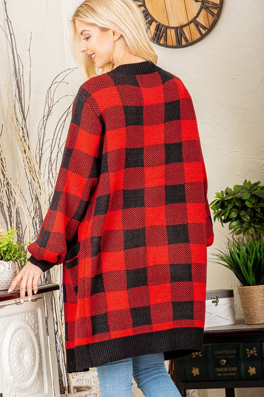 Buffalo Check Cardigan-Red Hot on Sale