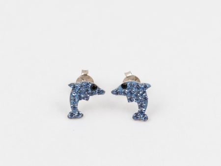 Crystal Sapphire Dolphin Sterling Silver Earrings Online Sale