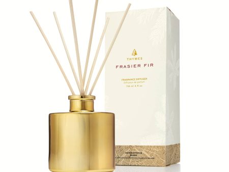 Thymes Frasier Fir Petite Gold Reed Diffuser For Sale