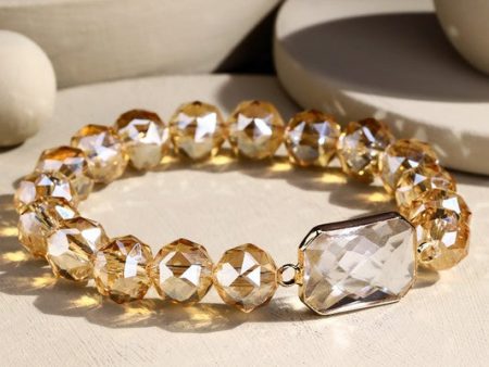 Beaded Stretch Bracelet Crystal Stone-Champagne For Sale