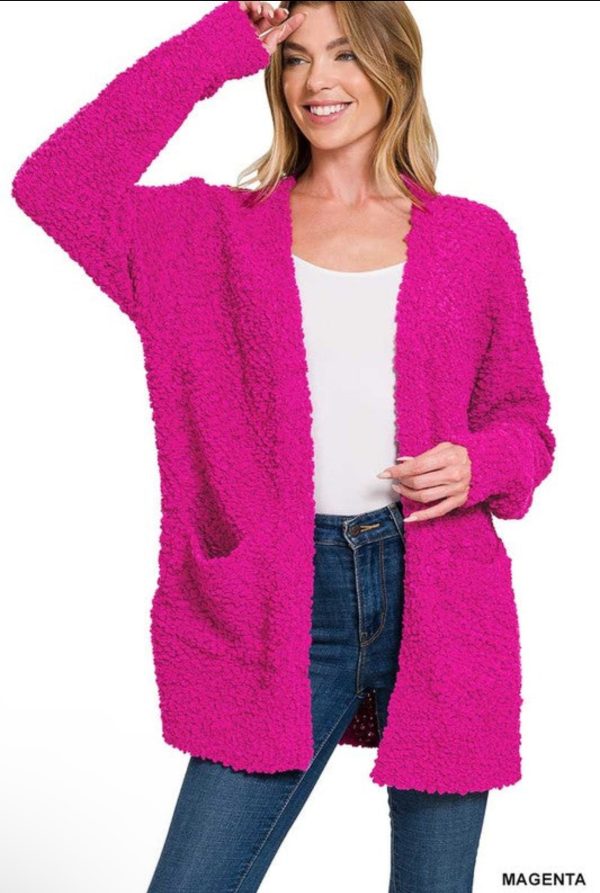 Popcorn Cardigan-Curvy Magenta Online now