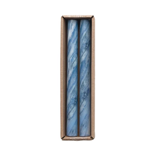 Blue Marble Taper Candles (Set of 2) Hot on Sale