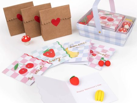 Meri Meri Fruit Basket Kids Valentine s Cards With Erasers (Set of 12) Supply