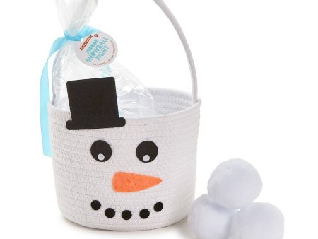 Hand-Crafted Snowman Basket with 12 Plush Snowballs Supply