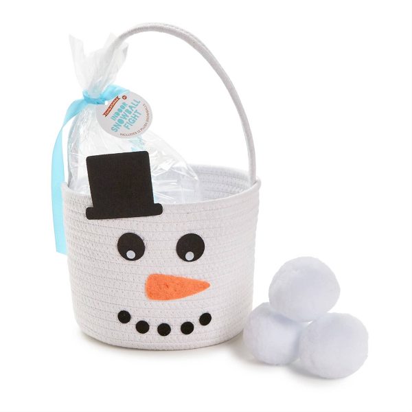 Hand-Crafted Snowman Basket with 12 Plush Snowballs Supply