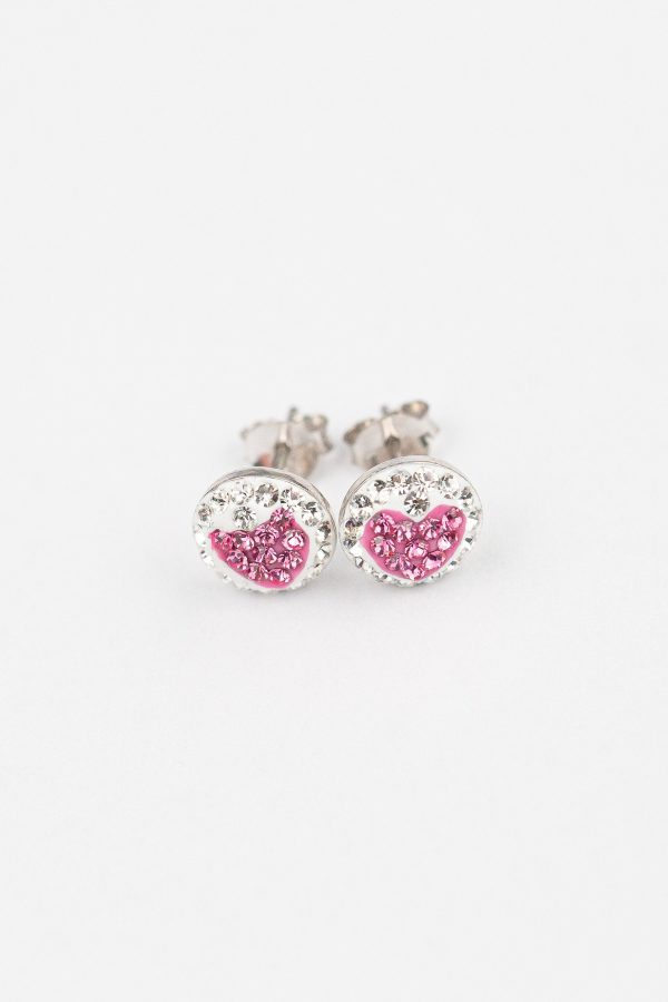 8mm Round Crystal Heart Silver Stud Earrings Supply