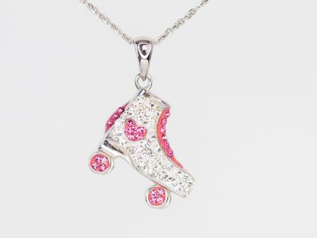 Pink Rollerskate with Rose Pink Heart Accent Sterling Silver Necklace Online Sale