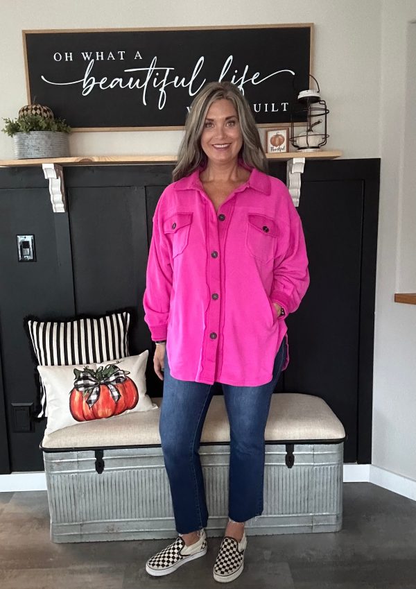 Oversized Fleece Shacket-Neon Hot Pink Supply