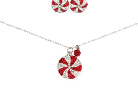 Peppermint Candy Crystal Silver Stud Earring and Charm Necklace Matching Set Hot on Sale