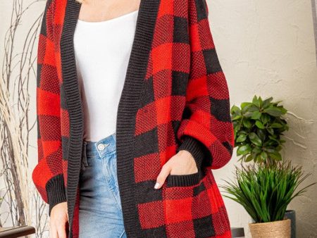 Buffalo Check Cardigan-Red Hot on Sale