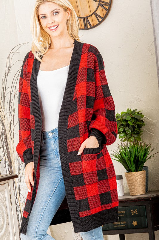 Buffalo Check Cardigan-Red Hot on Sale