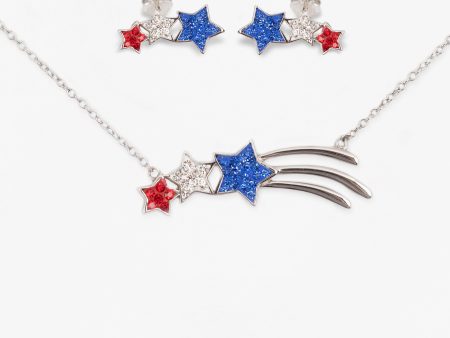 Red, White and Blue Star Stud Earrings and Necklace Set Hot on Sale