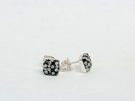 Square Clustered Pave Crystal Silver Stud Earrings For Discount