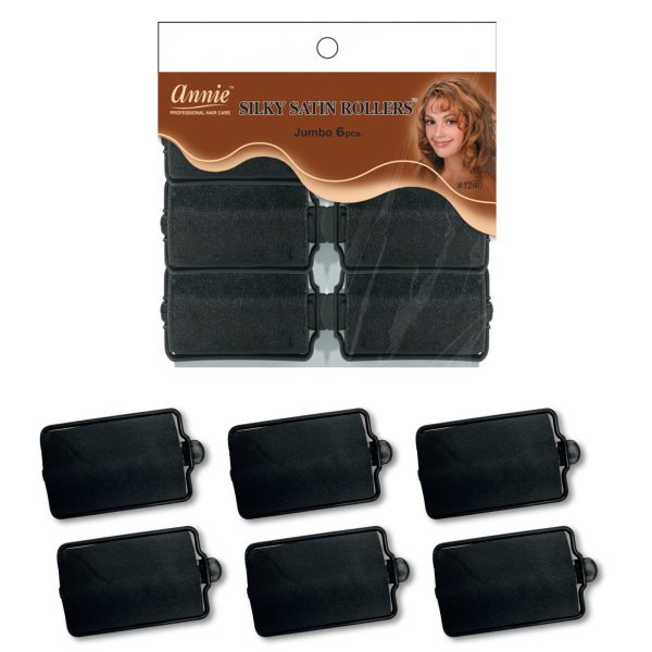 Annie Silky Satin Rollers Size Jumbo 6Ct Black Online now