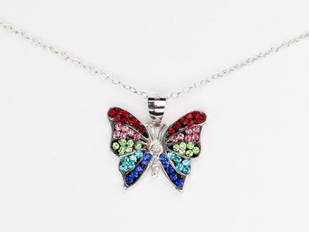 Colorful Crystal Butterfly Silver Pendant Necklace Online now