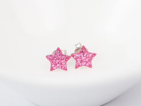 Crystal Star Pave Stud Silver Earrings on Sale