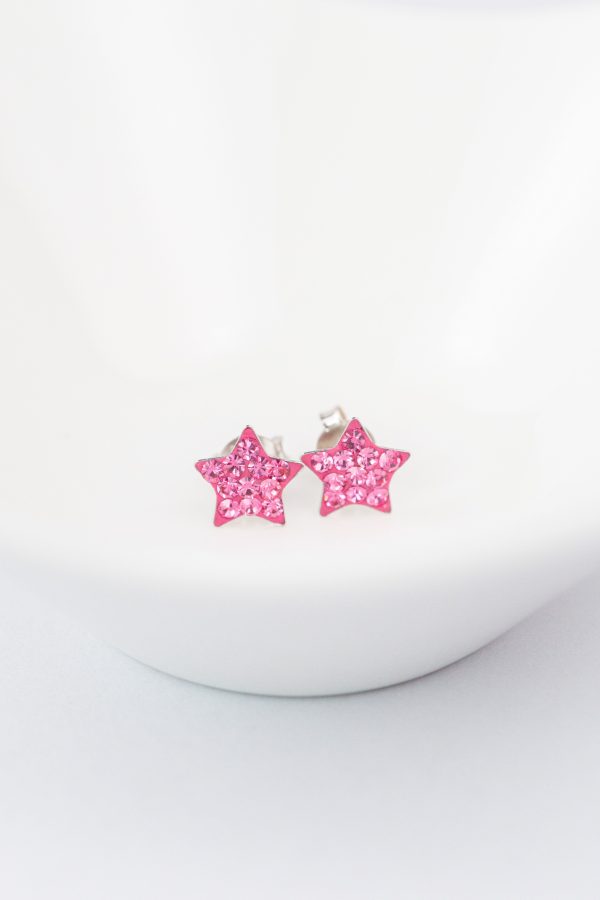 Crystal Star Pave Stud Silver Earrings on Sale