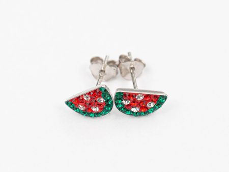 Watermelon Crystal Silver Stud Earrings Online now