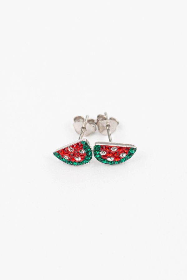 Watermelon Crystal Silver Stud Earrings Online now