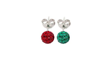 Red and Green Mix and Match Mini Disco Sterling Silver Holiday Earrings Discount