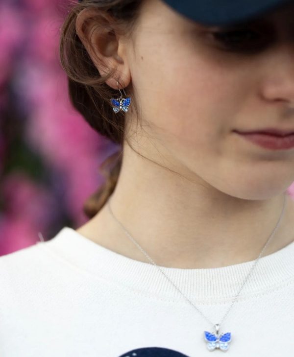 Sapphire Blue Butterfly Crystal Sterling Silver Dangle Earrings Supply