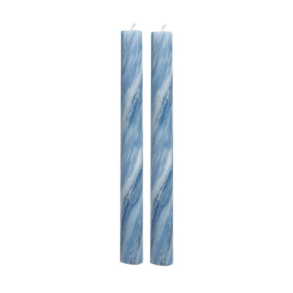 Blue Marble Taper Candles (Set of 2) Hot on Sale