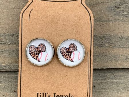 Leopard Baseball Stud Earrings Discount