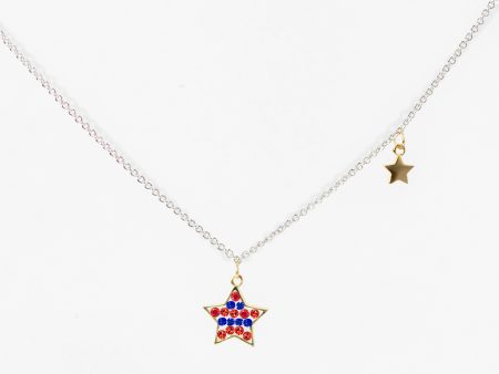 American Flag Flash Gold Plating Star Stripe Crystal Sterling Silver Necklace Online Sale