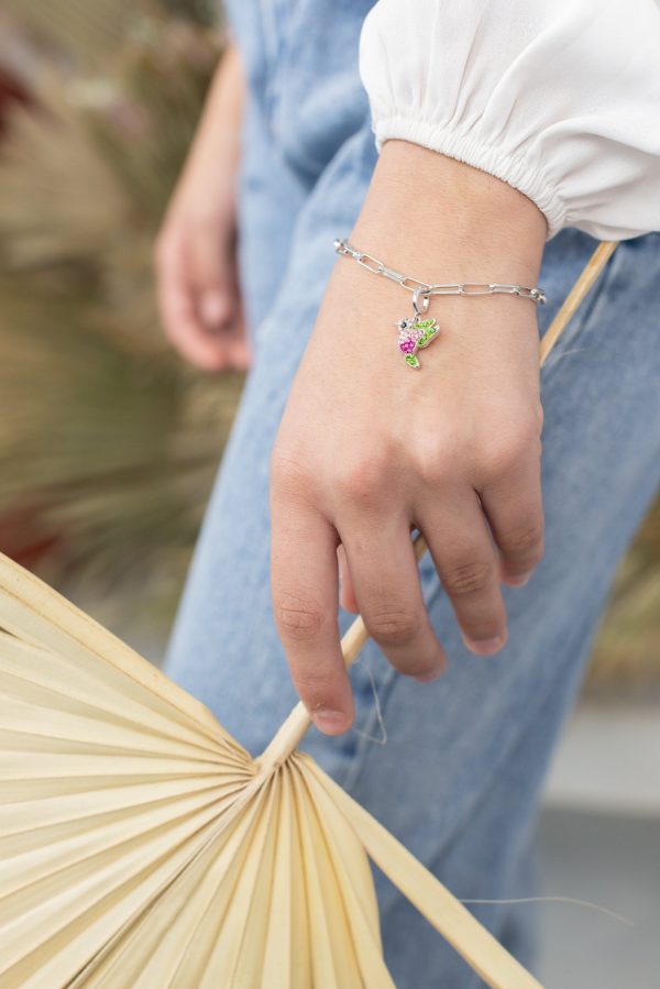 Hummingbird Crystal Sterling Silver Charm With Paper Clip Bracelet For Discount