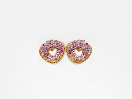 Heart Shaped Donut Gold Plated Crystal Stud Earrings For Sale