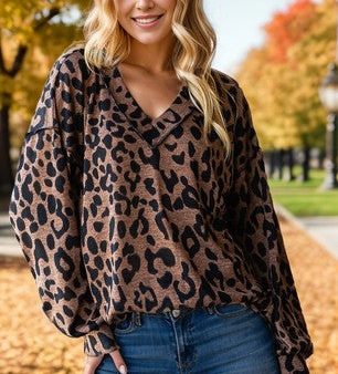 Animal Print Puff Sleeve Top on Sale