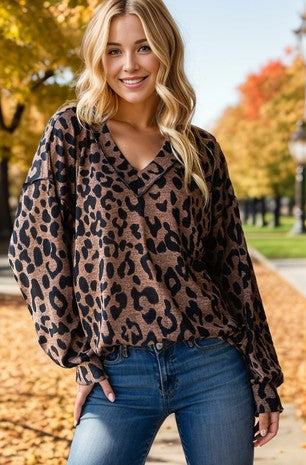 Animal Print Puff Sleeve Top on Sale