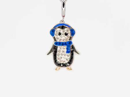 Holiday Penguin Crystal Sterling Silver Charm With Paperclip Bracelet (BLUE) on Sale