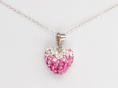 Ombre Heart Pattern Silver Crystal Necklace For Cheap