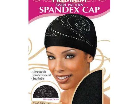 Ms. Remi 2 Side Swirling Waves Pattern Rhine Stone Spandex Cap Black For Discount