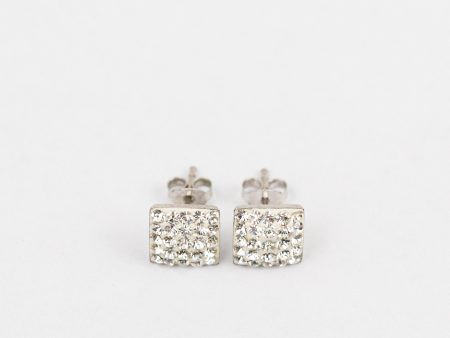 Crystal Square Pave Stud Sterling Silver Earrings Fashion