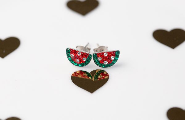 Watermelon Crystal Silver Stud Earrings Online now