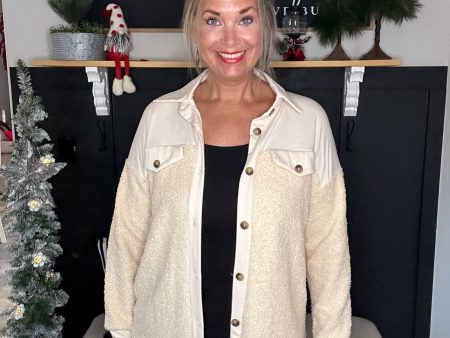 Beige Button Up Cozy Shacket For Cheap