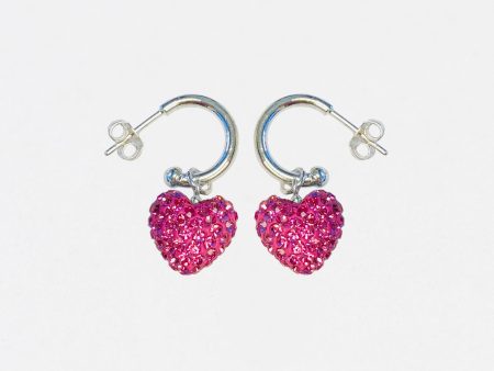 Crystal Pave Heart C-Hoop Dangling Silver Earring For Discount