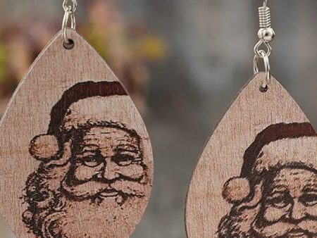 Vintage Santa Wood Earrings Hot on Sale