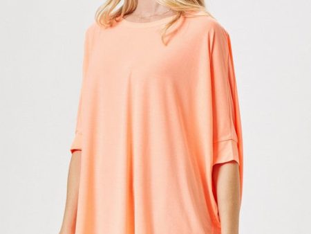 Wrinkle Free Neon Orange Dolman Sleeve Top-Curvy Supply