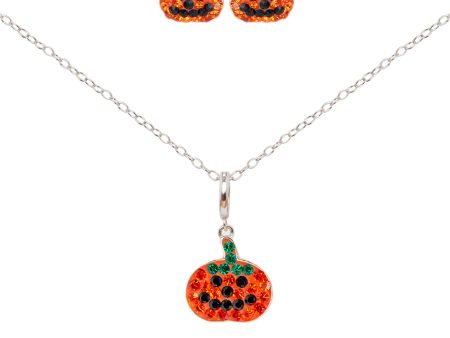 Pumpkin Crystal Sterling Silver Earring & Charm Necklace Set Online