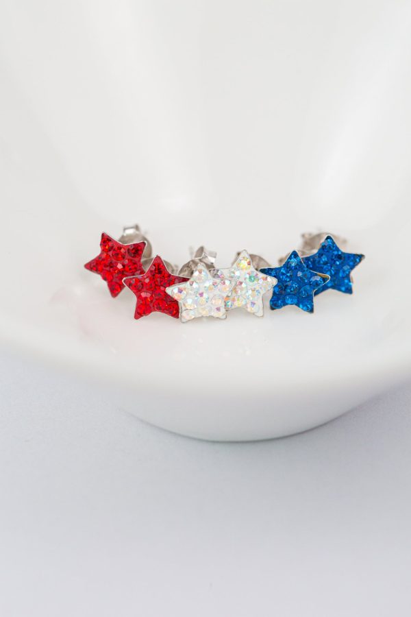 Crystal Star Pave Stud Silver Earrings on Sale