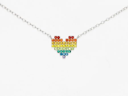 Rainbow Heart Crystal Sterling Silver Necklace Supply