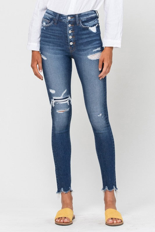 Vervet High Rise Patched Button Up Raw Hem Ankle Skinny Jean For Sale